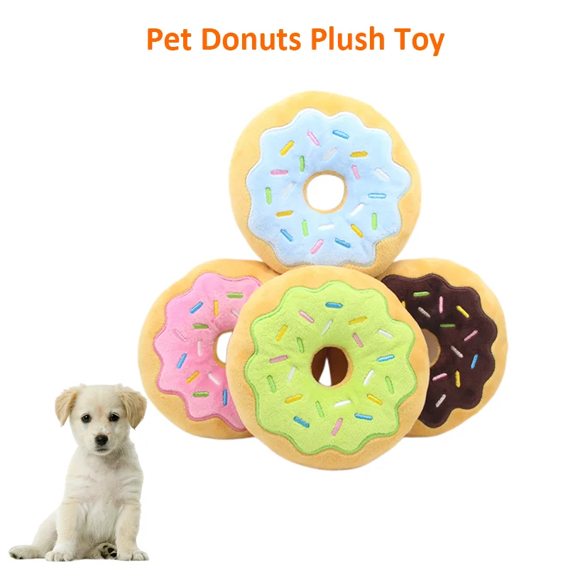 Squeaky Dog Toys Funny Donut Plush Dog Chew Toys for Teething Pet Training Entertaining Cute 1005008675619800