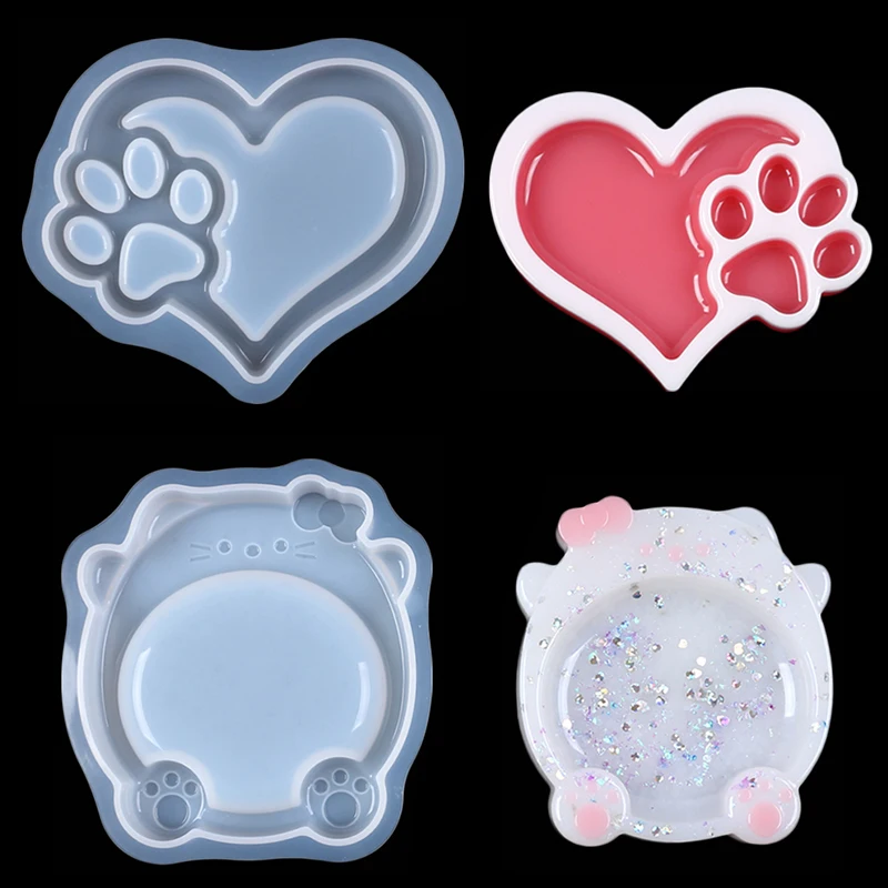 Heart Cat Paw Storage Tray Silicone Mold Cat Plate Tray Jewelry Container Craft Ornament Casting 1005008676828701