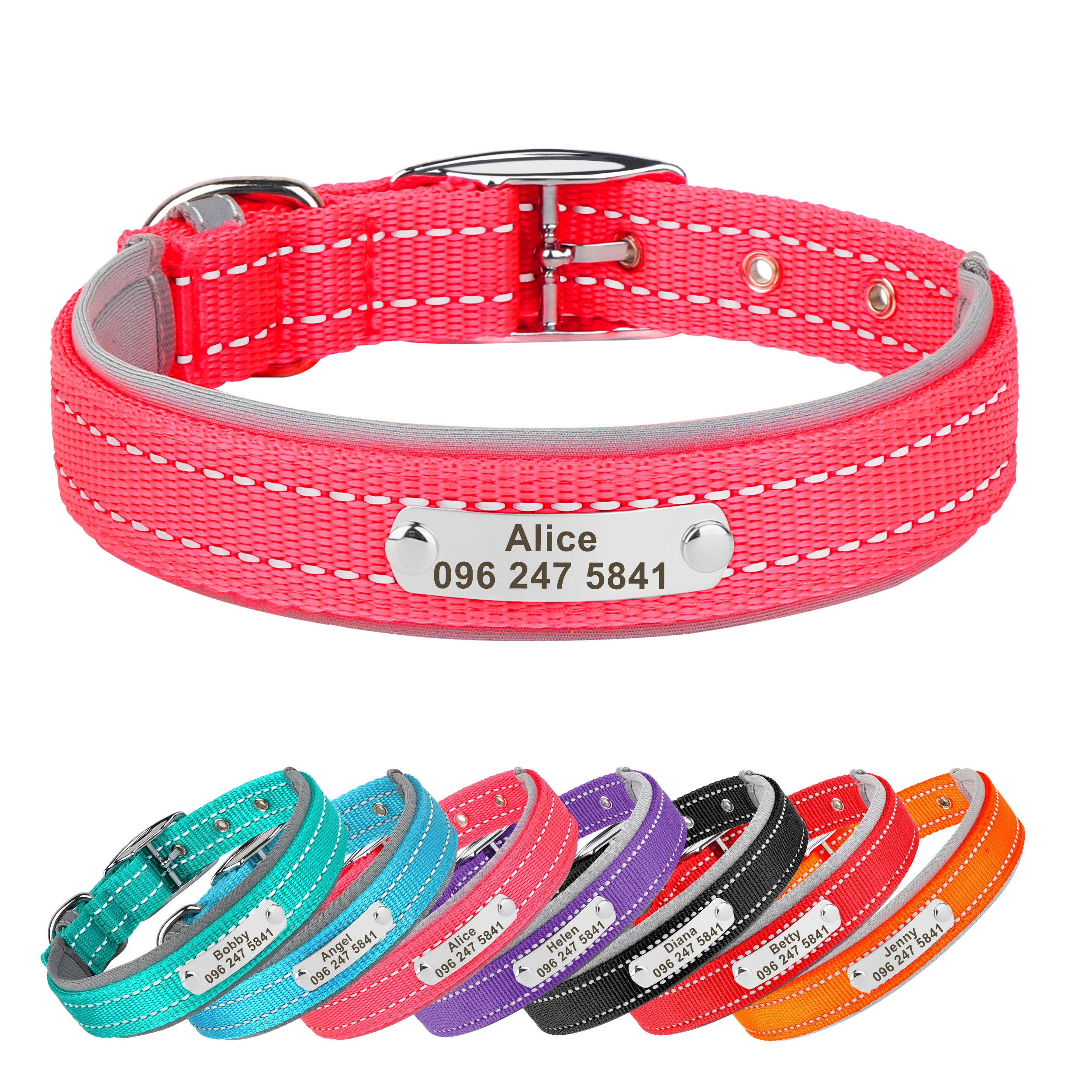 Reflective Dog Collar Free Personalized Dog Necklace Adjustable Engraving Pet Name Collars 1005008690537143
