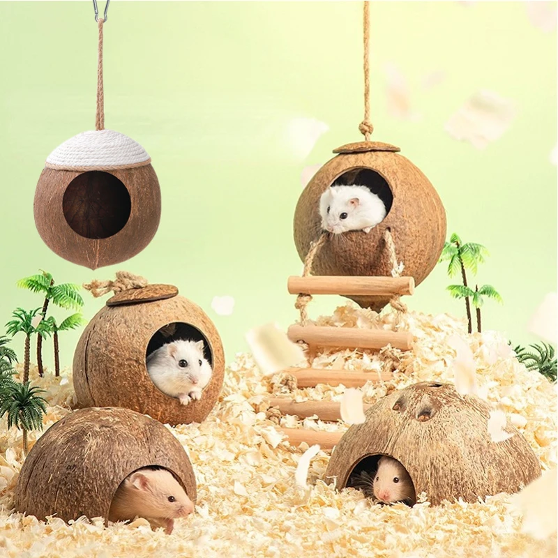 Hamster House Bite-Resistant Natural Small Pet Coconut Cages Guinea-Pig Hamster Hideout House Toy 1005008704957014