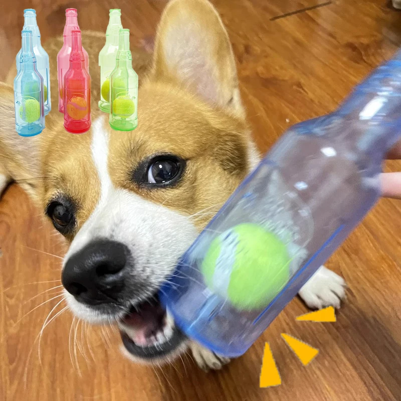 Dog Chew Toy Bite-Resistance Beer Bottle with Tennis Ball Toy Pet Puppy Teeth Grinding Dog Chewing 1005008716696620