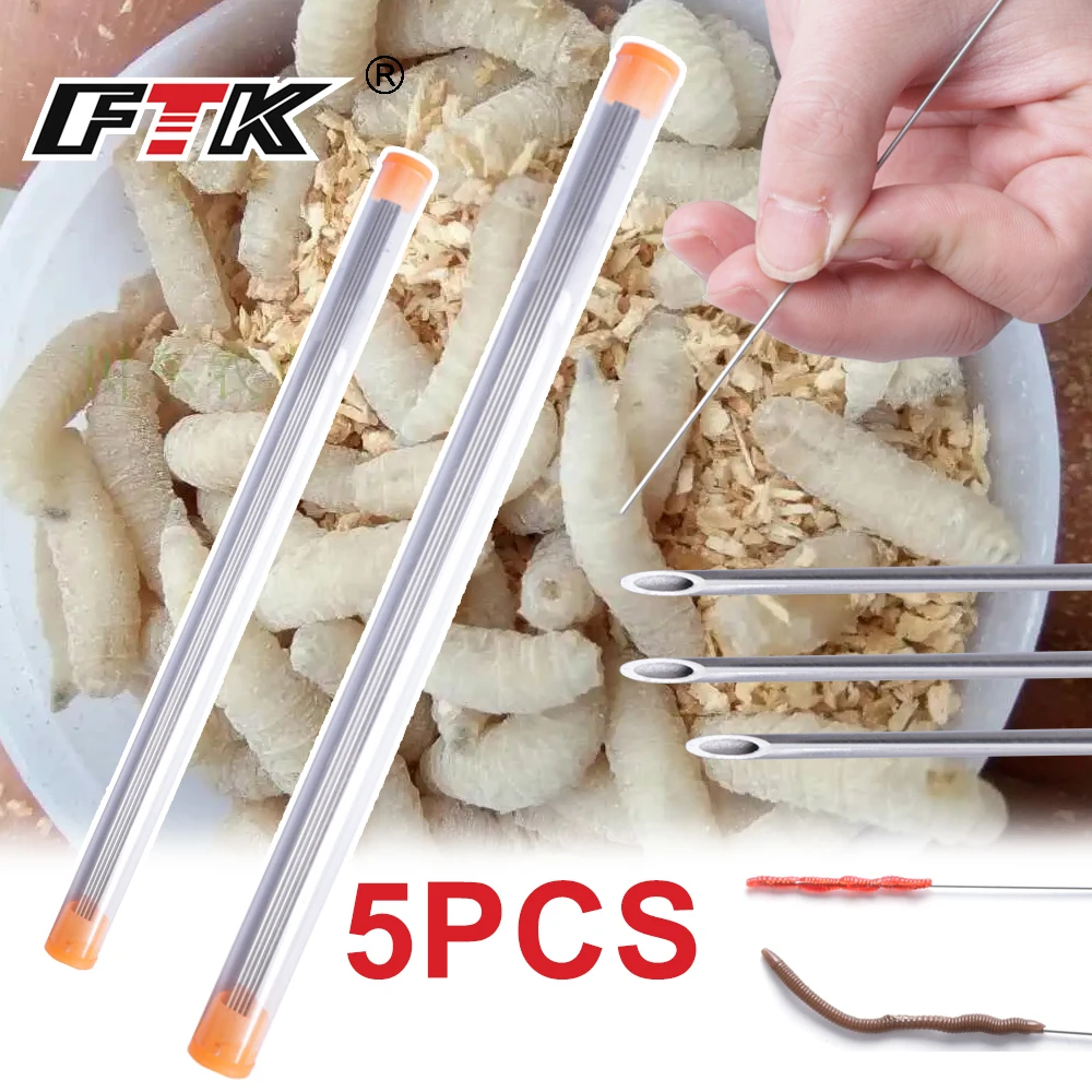 FTK Earthworm Hooking Needle Stainless Steel Earthworm Gas Needle Portable Hollow Fishing Worm 1005008733782589