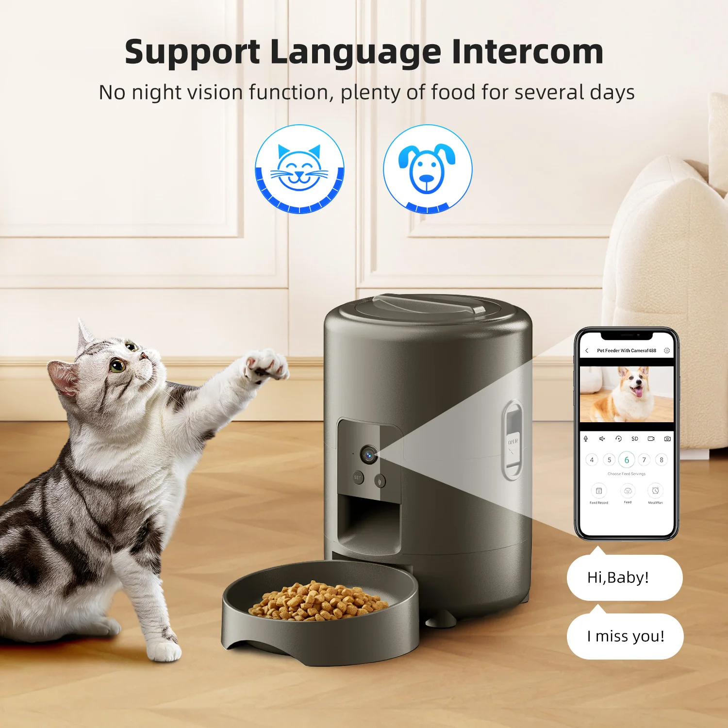With Video Automatic Cat Feeder, Intelligent Timed and Quantitative Feeding, Cat (2L) 1005008734585519