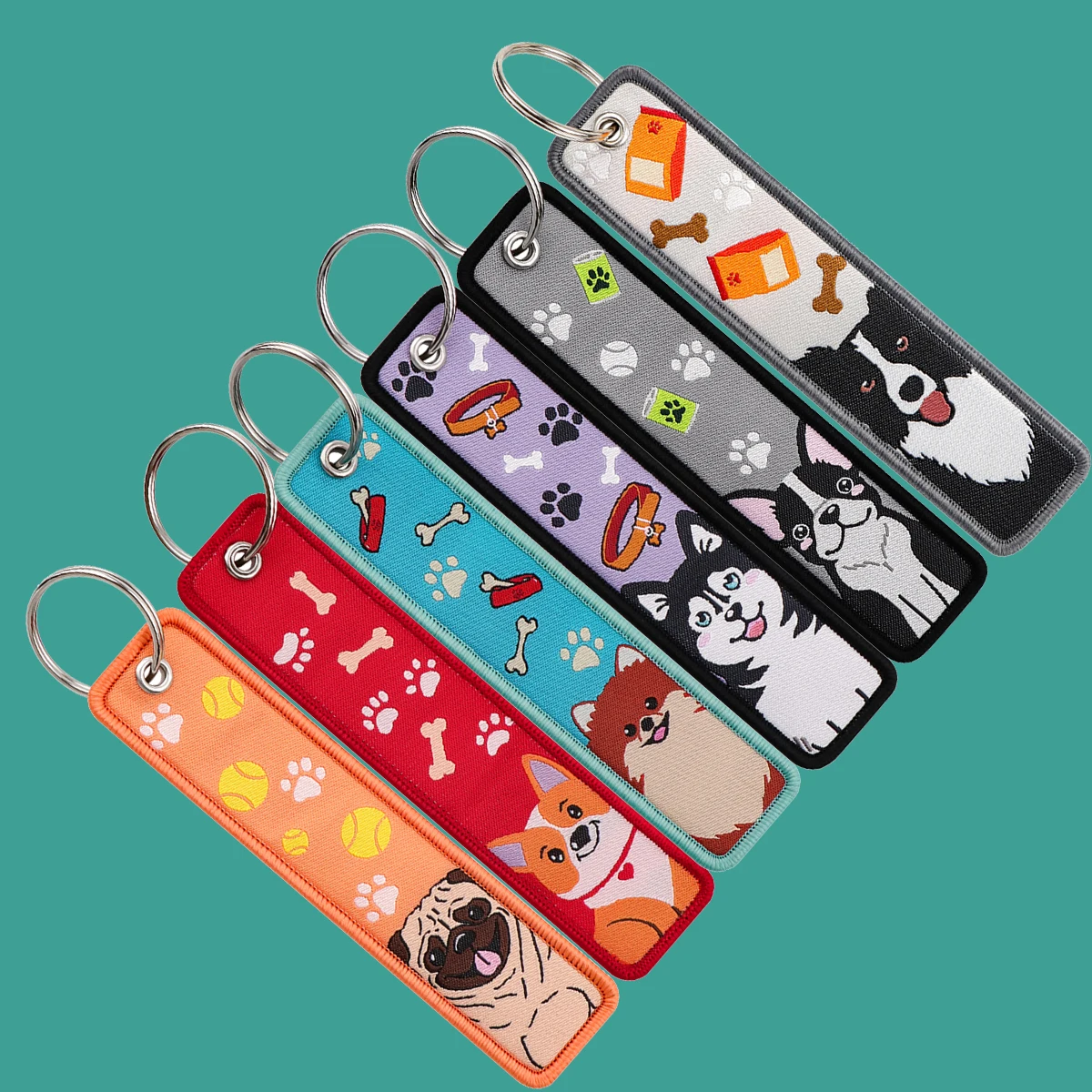 Kawaii Dog Corgi Pug Embroidery Key Tag Motorcycles Cars Backpack Chaveiro Puppy Keychain 1005008740164480