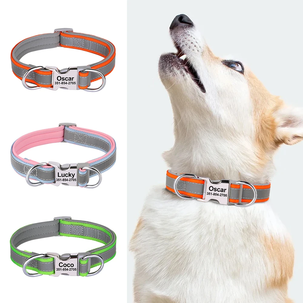 Personalized Dog Collar Reflective Dogs Safety Collars Free Engraved ID Tag Pitbull Pug Collars 1005008747124769