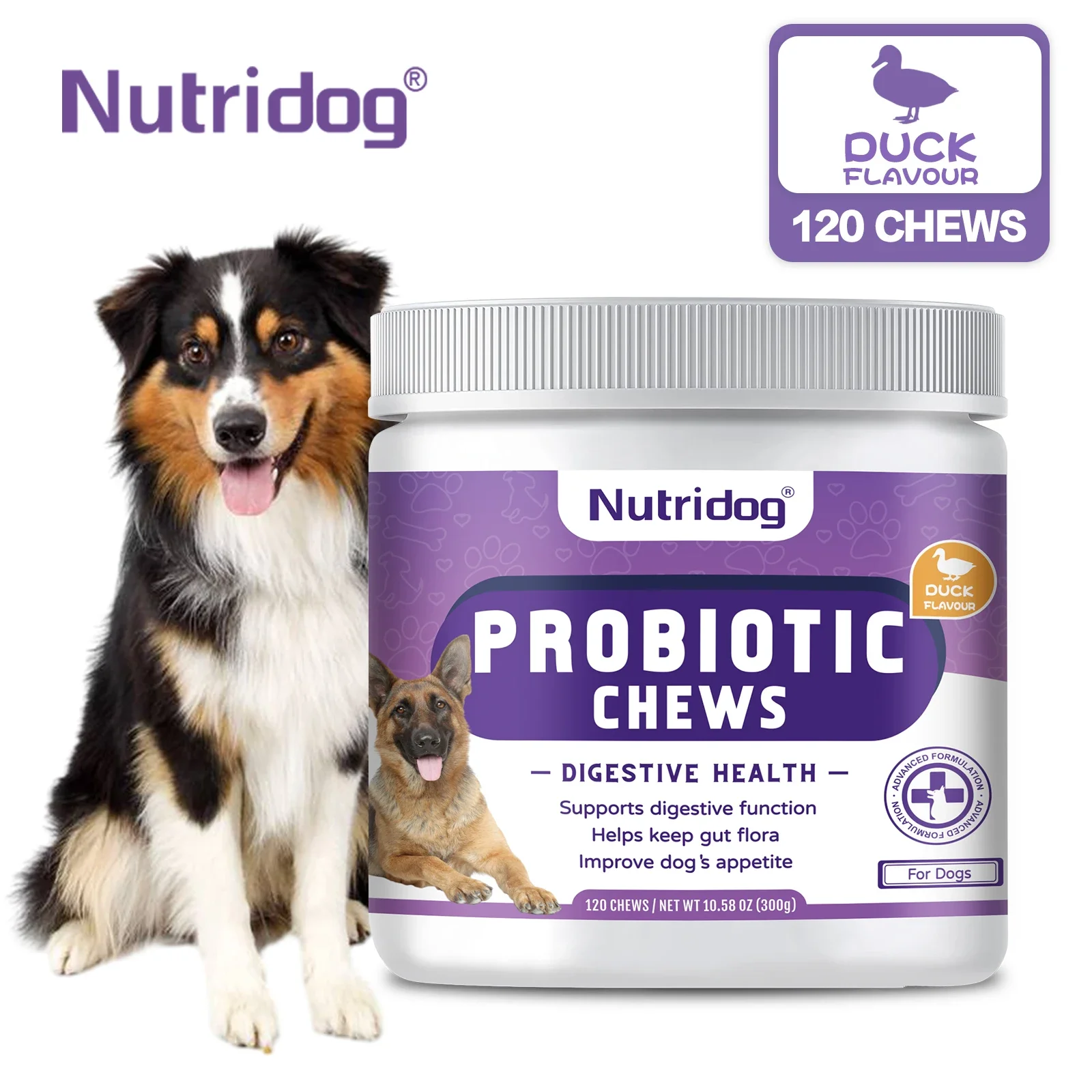Probiotics for Dogs Chews, Duck Flavor, Supports Gut Health 1005008748249720