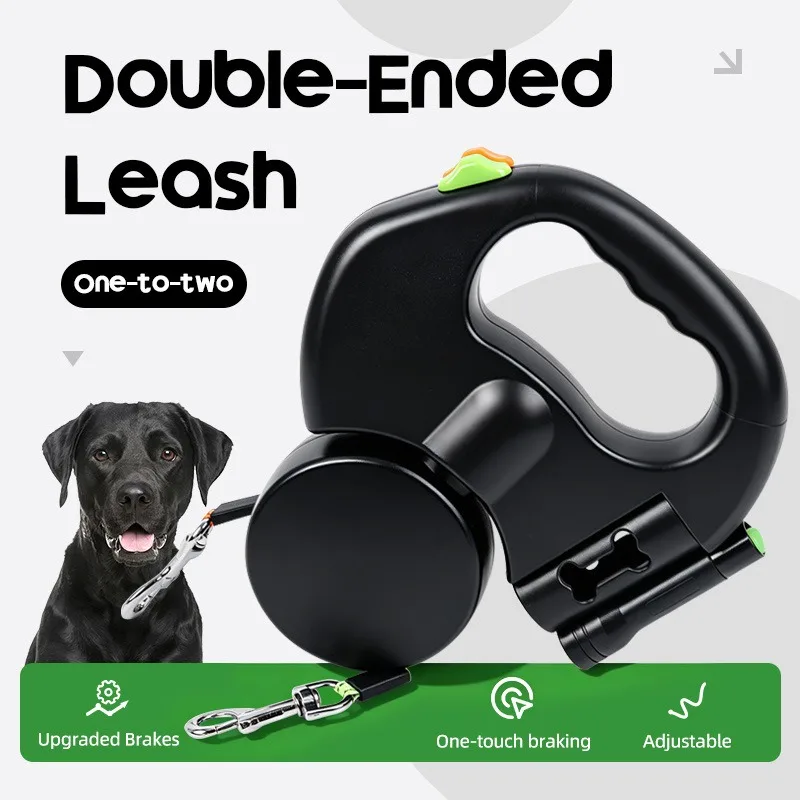 Auto Retractable Double-Ended Dog Leash 3m with LED Flashlight Waste Bag Box Roulette 360 Degree 1005008755192053