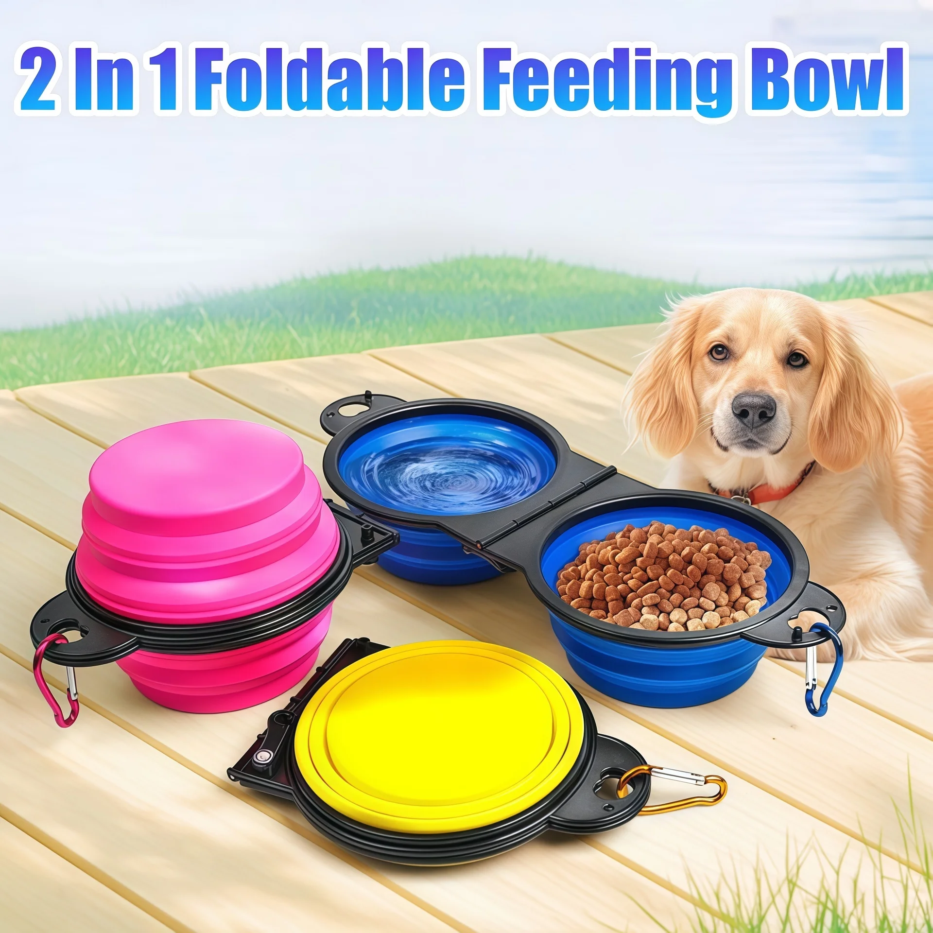 New 2 in 1 Collapsible Dog Travel Bowl Double Bowls Folding Food Water Bowl Portable Hangable Dog 1005008755266171