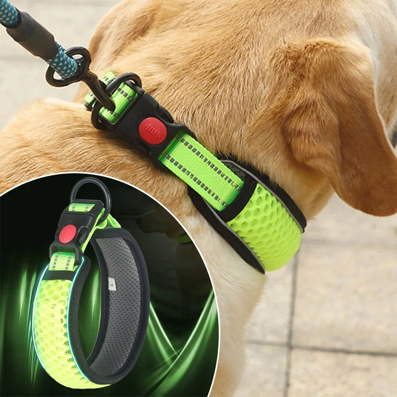 Reflective Dog Collar Night Safety Honeycomb Net Breathable Collars Anti Choke Padded Breathable 1005008755566504