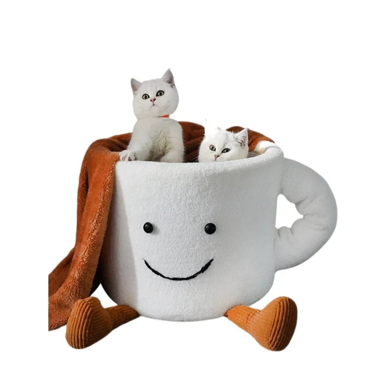 Cat Nest Cup Pet Bed Soft and Comfortable Cat House Semi-Closed Thickened Winter Warm 1005008757189534