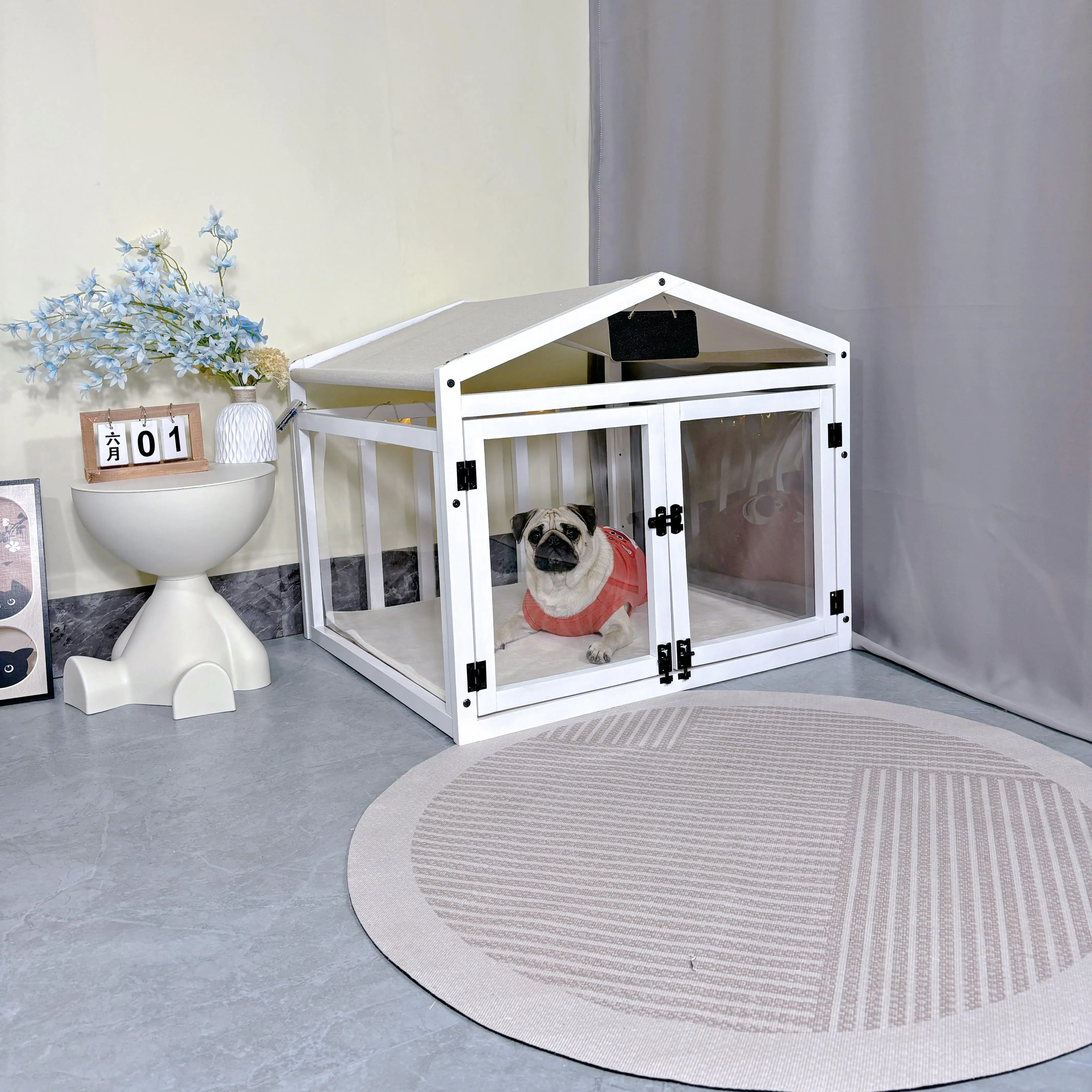 Solid Wood Transparent Kennel Small Dog Enclosure Luxury Pet Villa House Indoor-Outdoor Dog House 1005008760426580