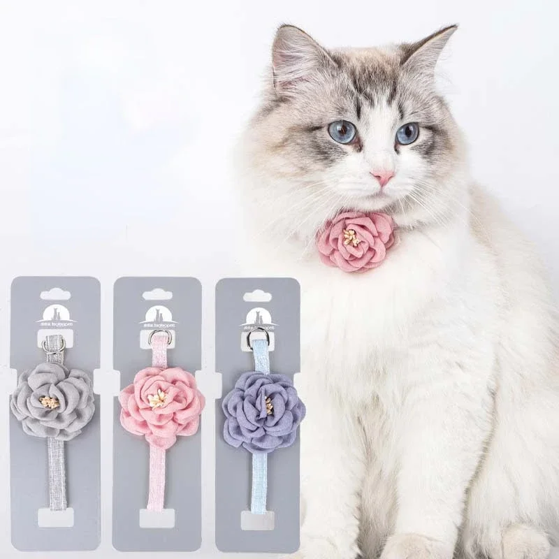 Pet Collars New Cat Camellia Flower Cat Collars Cute Princess's Birthday Adjustable Dog Dressing 1005008762824842