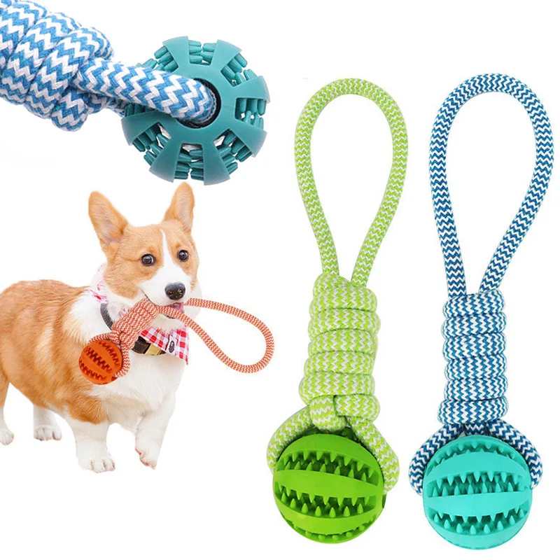 Dog Ball Toy with Rope Interactive Rubber Leaking Balls for Small Large Dogs Bite Resistant Chew 1005008776149737