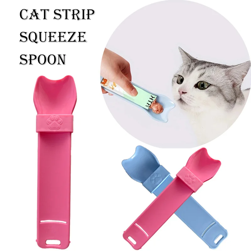 Cat Strip Squeeze Spoon for Lickable Wet Cat Treats Meat Puree No Mess Hands Free Pet Food Scoop 1005008778064827