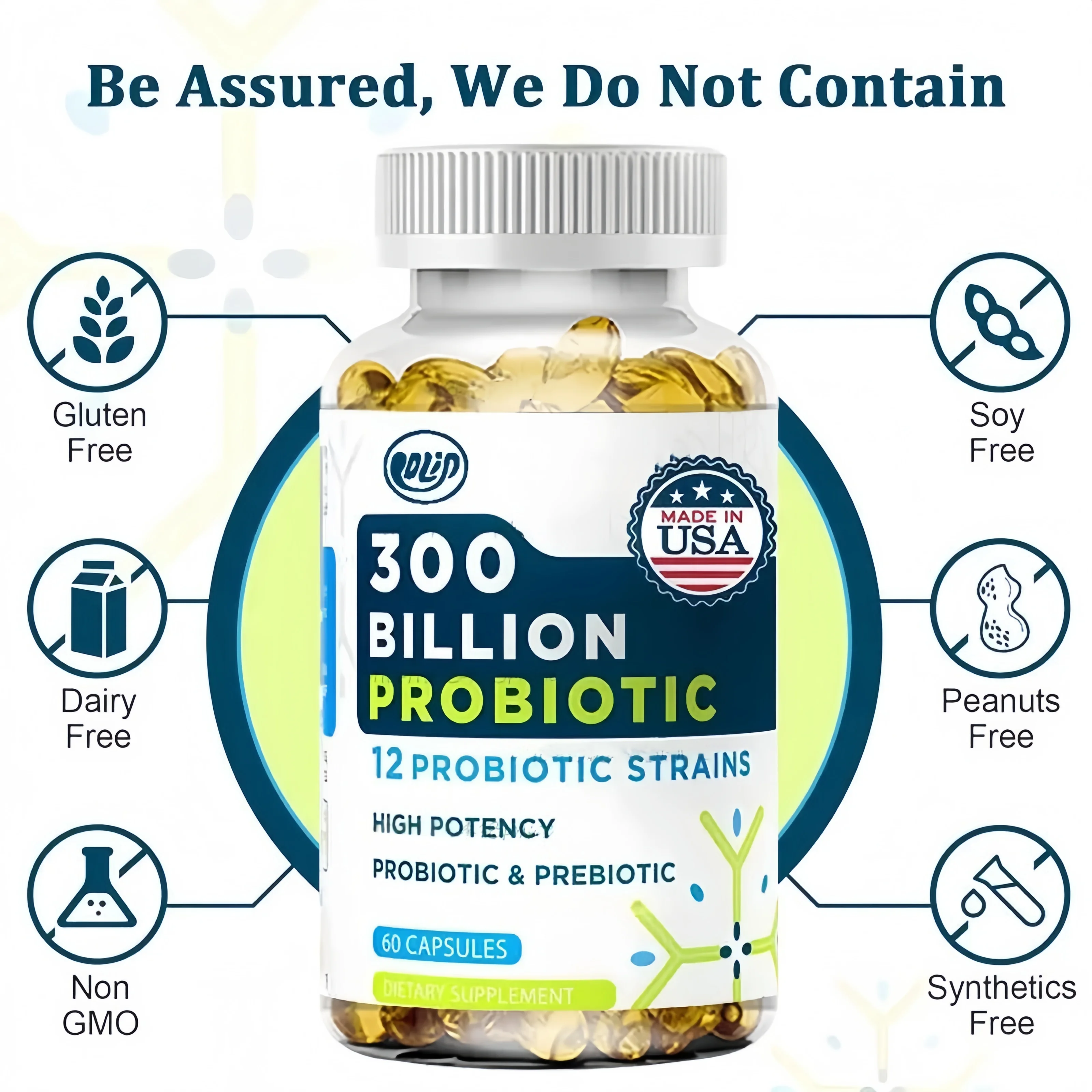 Billion Colony Units of 12 Organic Probiotics Containing Prebiotics Promote Digestive 1005008783728568