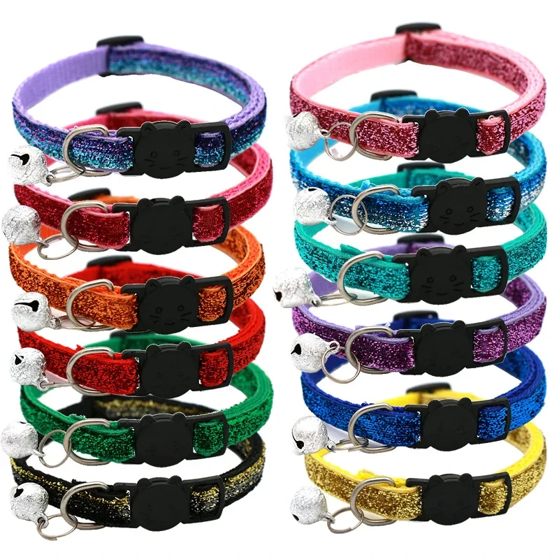 Cat Collar Adjustable with Bell Breakaway Adjustable Kitten Cat Sequin Collar Neck Strap Cat Pet 1005008791915130
