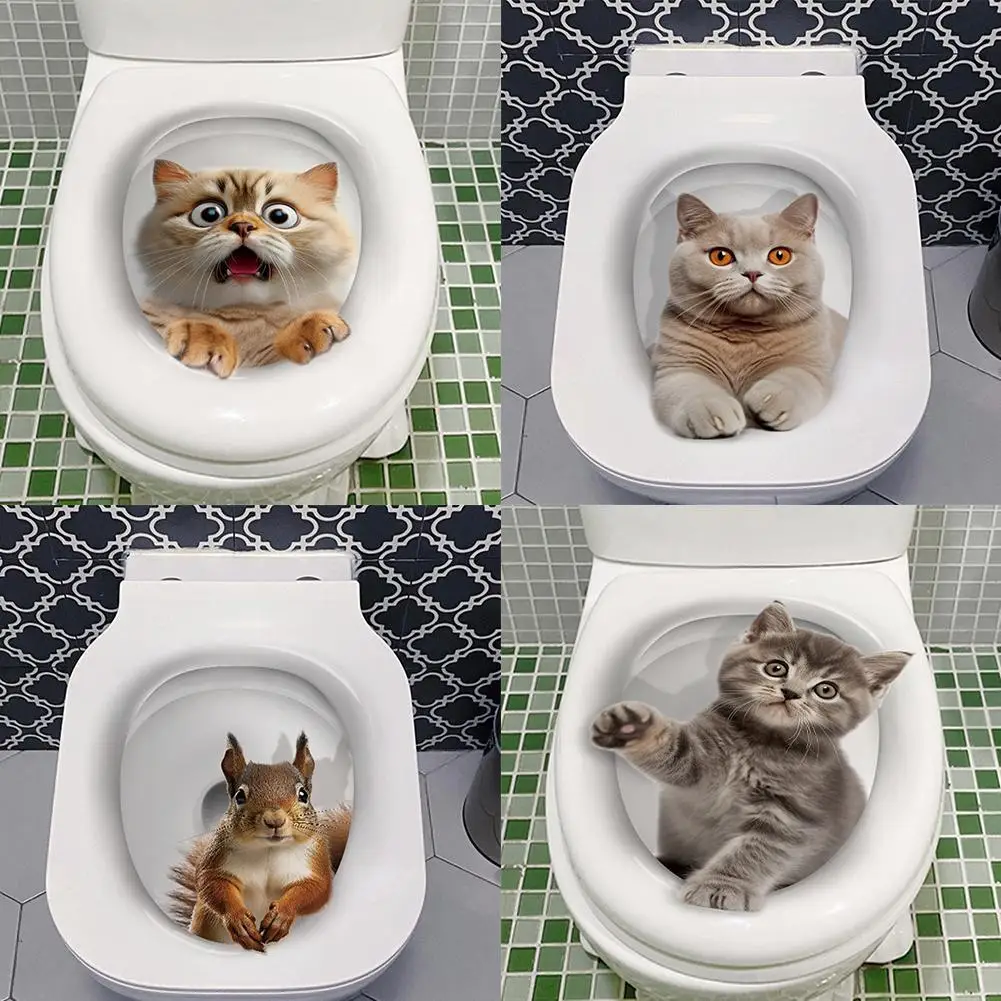 Funny 3D Cat Toilet Stickers DIY Water Resistant Wall Sticker Self-Adhesive Toilet Seat Decals 1005008797351680