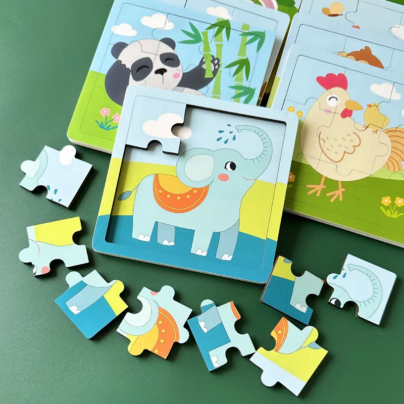 New 9 Piece Wooden Puzzle Toy Educational Cognitive Learning for Toddlers Cartoon Animals Vehicles 1005008803200112