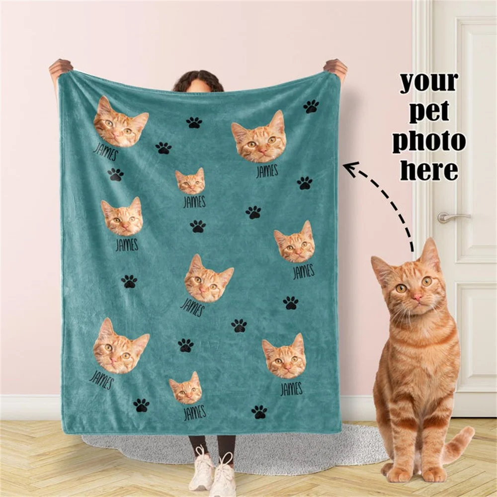 Personalized Pet Head Face Blankets for Cat Dog Custom Photo Blanket with Name Throw Blanket 1005008819329282