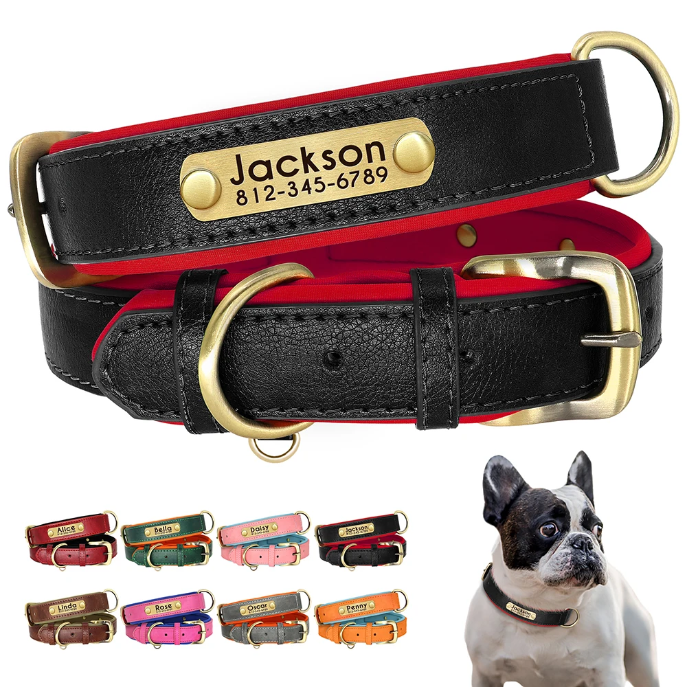 Personalized PU Leather Dog Collar Soft Padded Dog Collars Free Custom Pet ID Name Necklace 1005008824575186