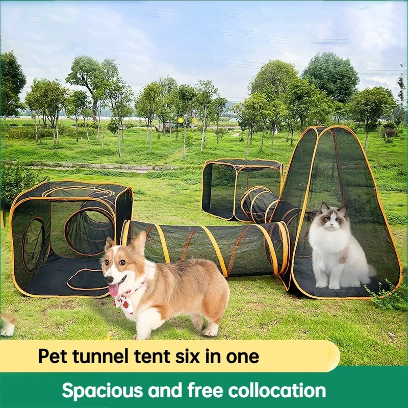 Portable Outdoor Pet Tame Cage Tunnels Houses Portable Foldable Kit for Cats Dogs Enclosure (6 In-1) 1005008841137029