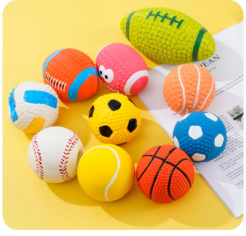 Squeaky Dog Toys Soft Latex Balls for Small Medium Large Dogs Rugby Football Volleyball Pet Toy 1005008848553883