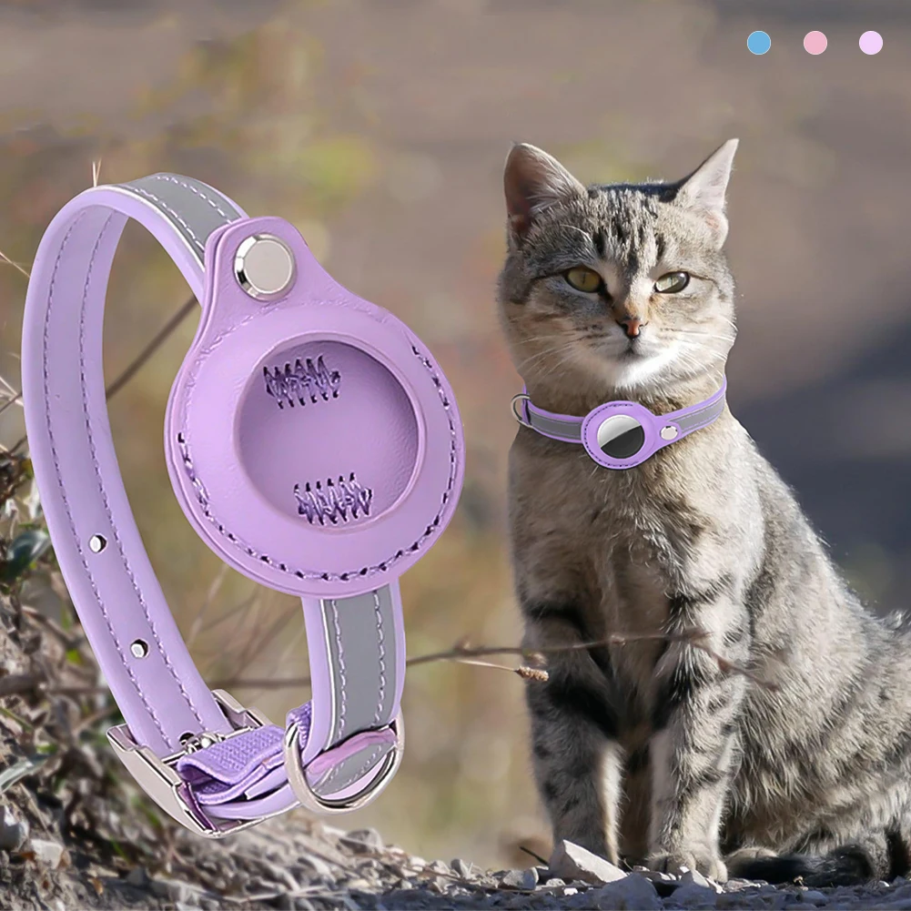 Leather Pet Adjustable Collars for Airtag Location Tracker Dog Cat Anti-Lost Reflective Protection 1005008848921787