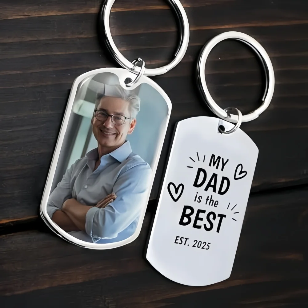 Amaxer Personalized Photo Dog Tag Keychain for Dad Men Boyfriend Engraved Custom Text Picture 1005008852651974