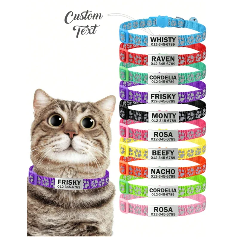 Customized Dog ID Tag Collar Reflective Paw Adjustable Nylon with Bell Engraving Puppy Kittens 1005008866988326