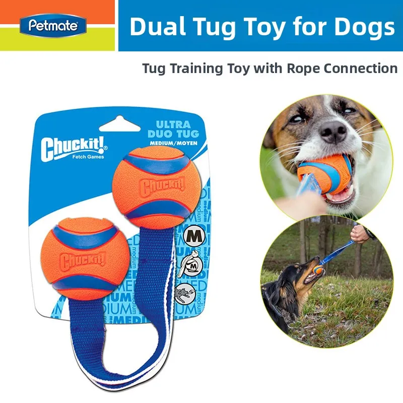 Peate Chuckit Two-Tow Dog Toy Teddy Border Collie Tug of War Training Outdoor Rubber Ball Petmate 1005008867156311