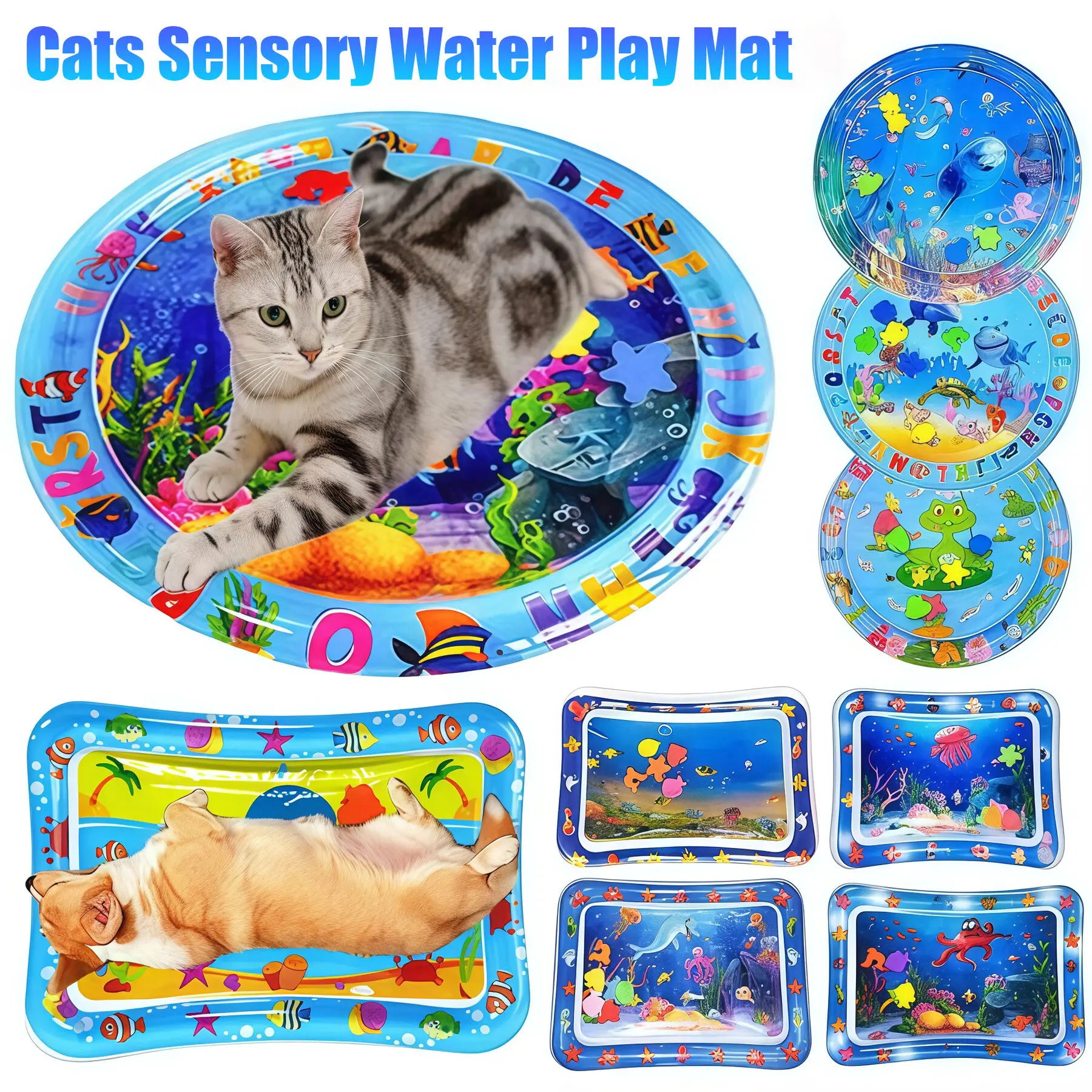 Cats Sensory Water Play Mat with Fish Thickened Inflatable Water Bed Dog Pet Play Sensory Toy Water 1005008868387200