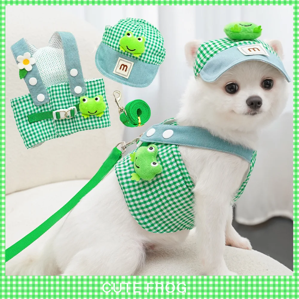 Cartoon Pet Harness Leash Sun Hat Set Cute Kitten Puppy Costume Cat Small Dogs Vest Harness Rope 1005008879695937