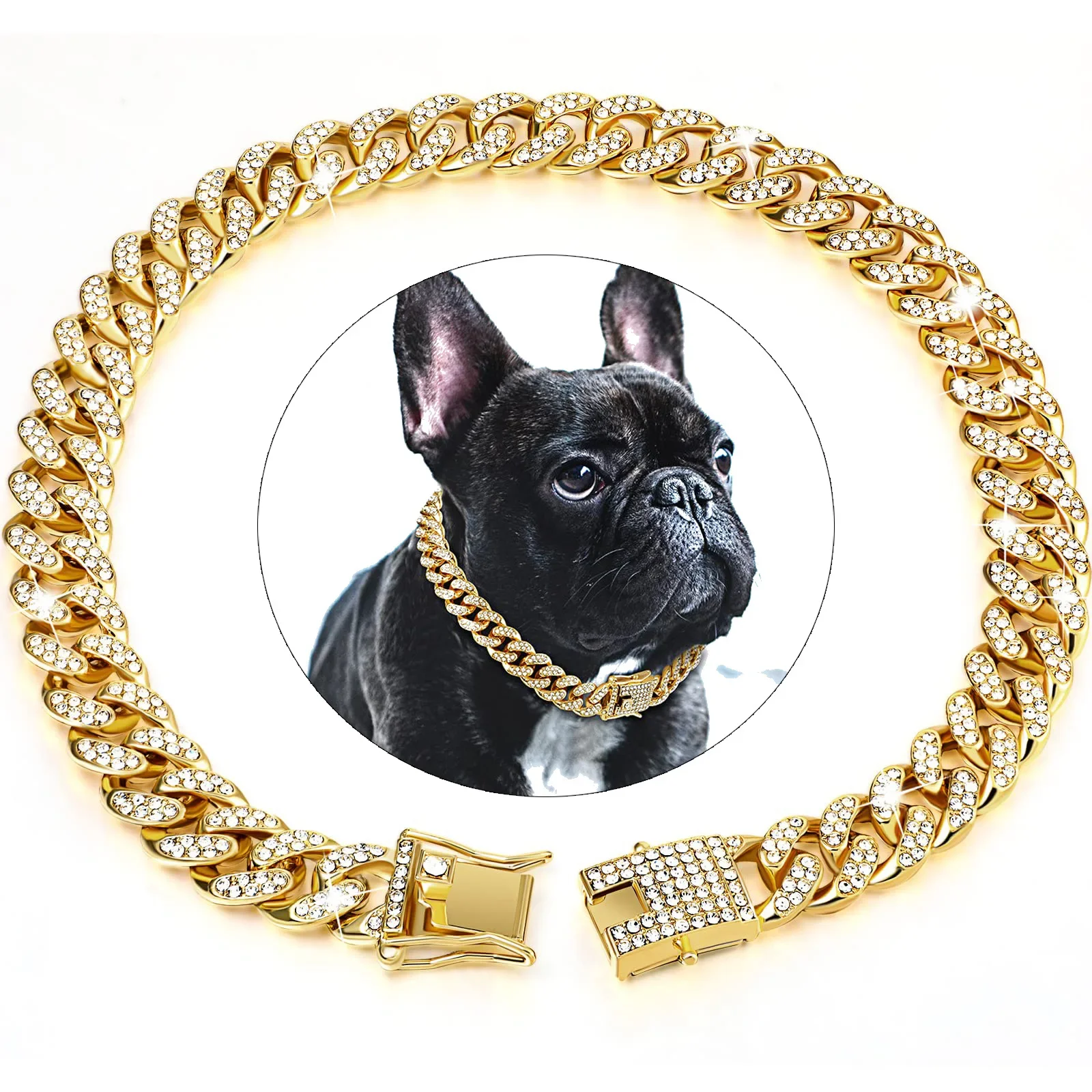 Dog Chain Diamond Cuban Collar Walking Metal Chain Collar with Design Secure Buckle 1005008891849637