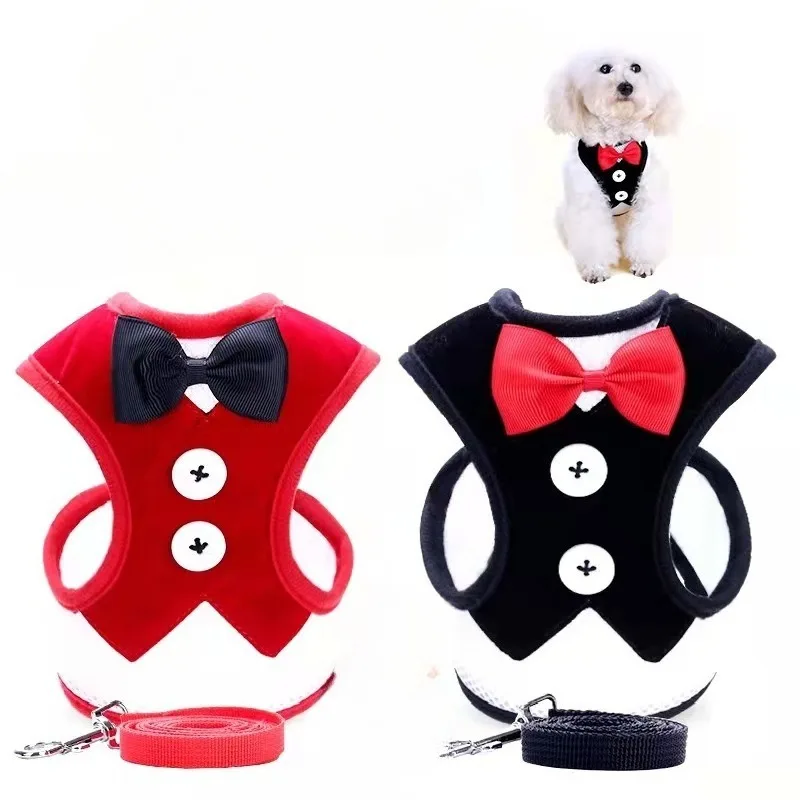 Adjustable Pet Harness with Bow Tie Leash Set Stylish Tuxedo Vest for Small Dogs and Cats Harnesses 1005008895411612