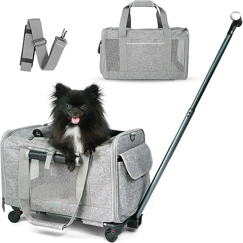 Pet Carrier with Wheels for Dogs Up to 15lbs & Cat Airline Approved Dog Carrier Rolling 1005008917103098