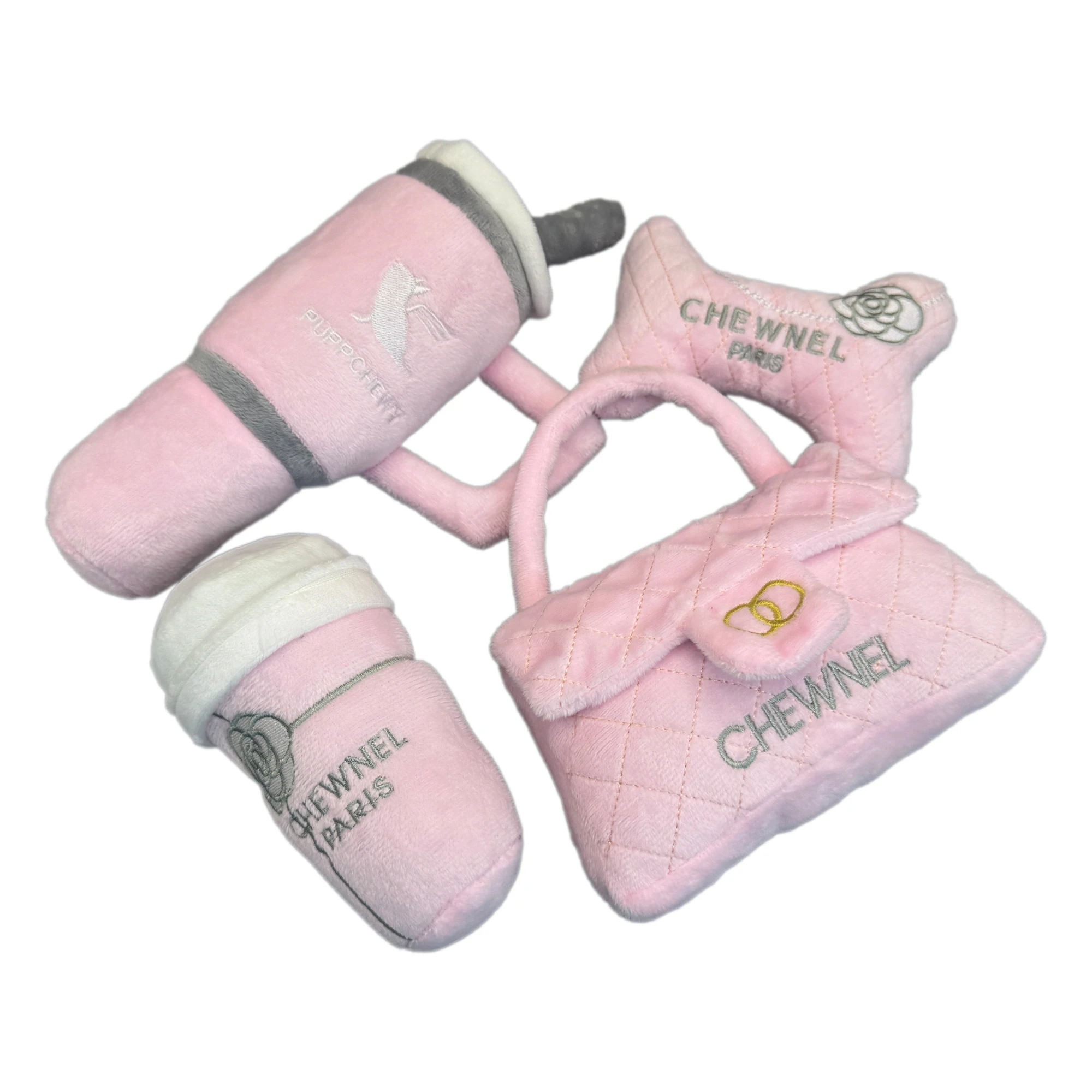 Pink Cute Dog Squeaky Toys Set Handbags Cups Bone Puppy Bite Chewing Accessory Pet Plush 1005008918217738