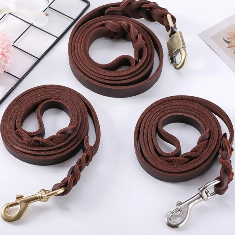 Handmade Genuine Leather Braided Dog Leash Heavy-Duty Training Lead with Metal Hook 1005008925038112