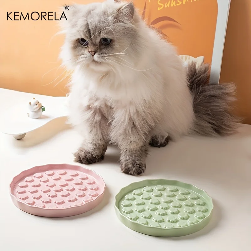 KEMORELA Ceramic Slow Feed Cat Bowl, Paw Design Pet Food Dish 1005008942455837