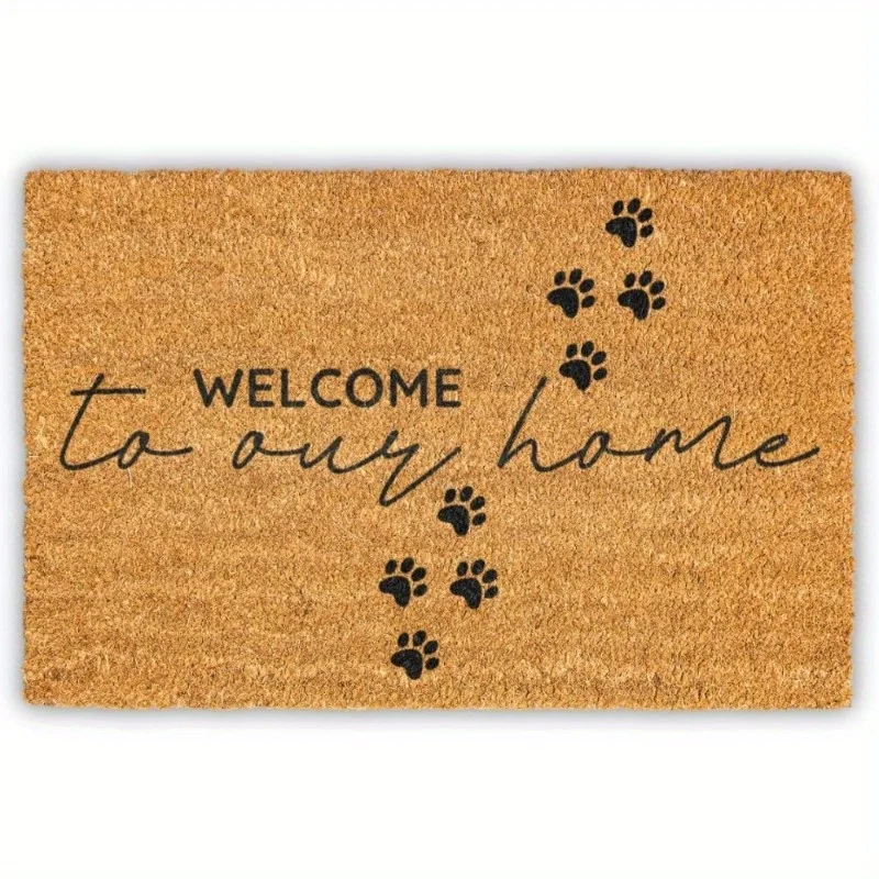 Welcome Mat with Dog Paw Print, "Welcome to Our Home" Text, Indoor/Outdoor Entrance Doormat 1005008954815915