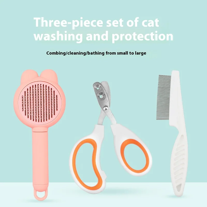 Cat Grooming Supplies 3 Piece Set Include Round Hole Cat Nail Clippers Pet Comb Pet Grooming Brush 1005008969519012
