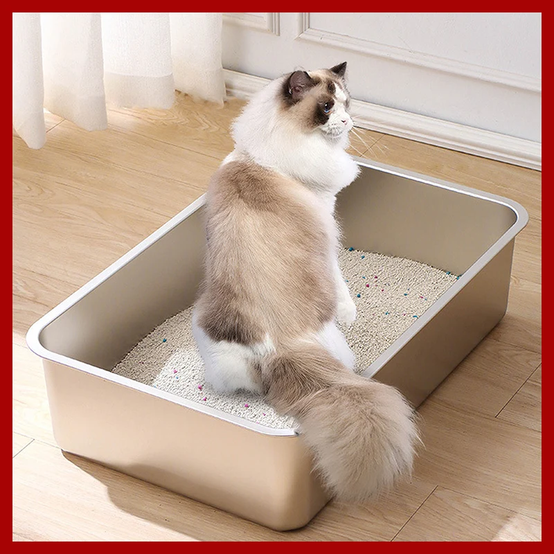 Stainless Steel Cat Litter Box Indoor Large Litter Tray Metal High Sided Cat 1005008969891440