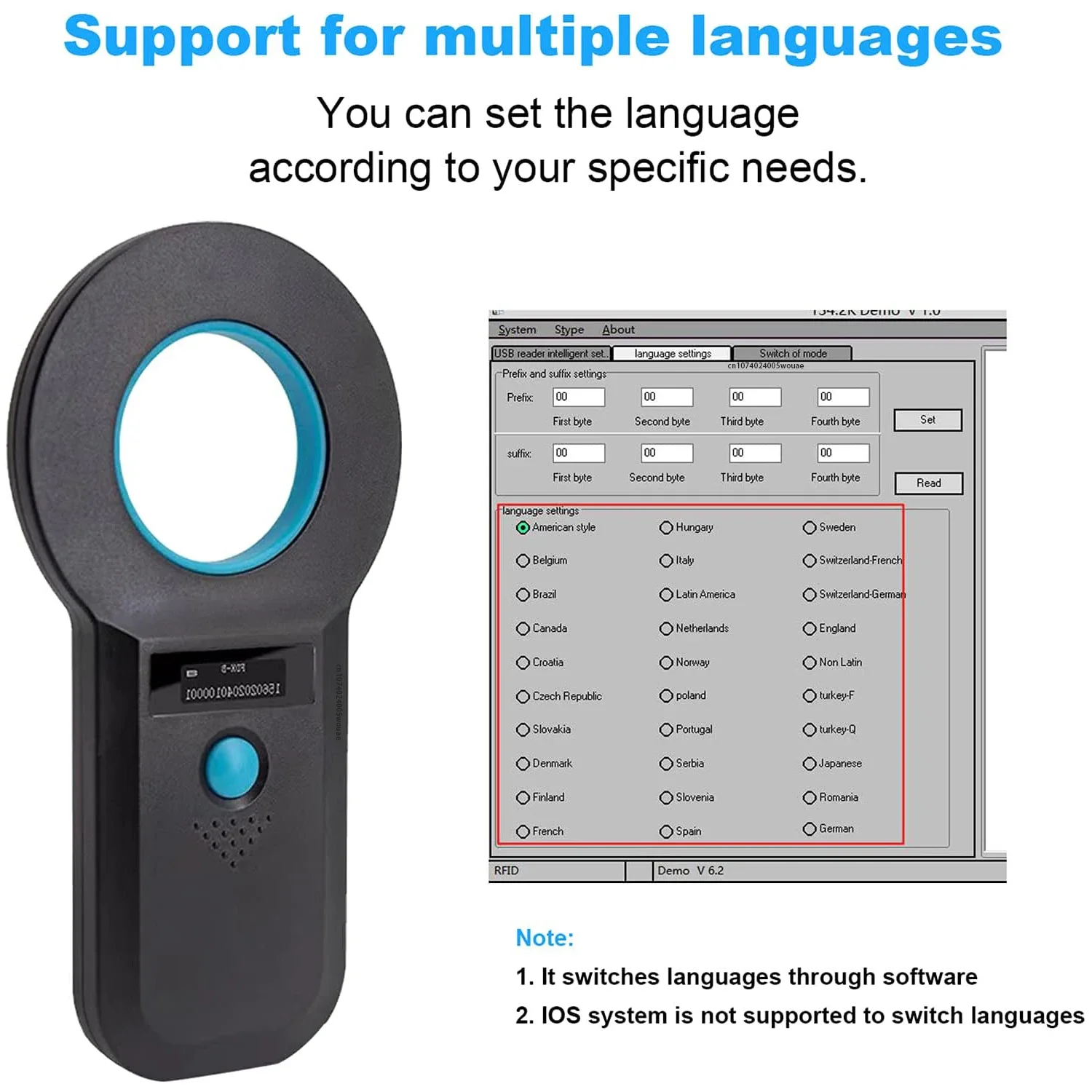 Handheld Animal RFID EMID Reader OLED Display EMID FDX-BISO11784/85 Animal Chip Scanner Pet Tag 1005008977896998