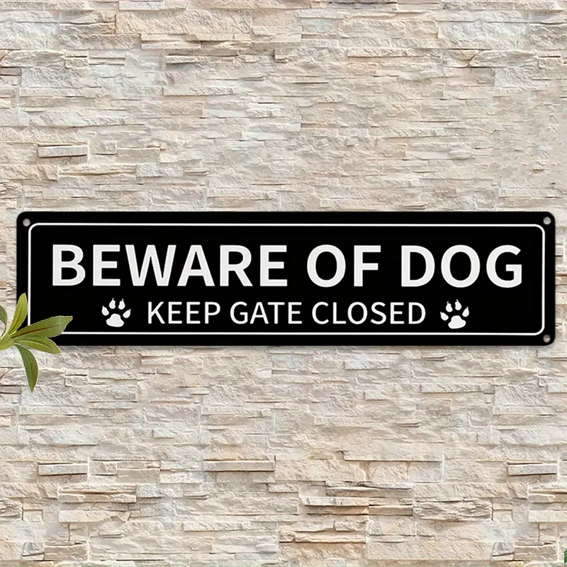 Vintage "BEWARE OF DOG" Metal Sign, Rustic Aluminum Warning Plaque with Paw Prints for Yard, Farm 1005008978103951