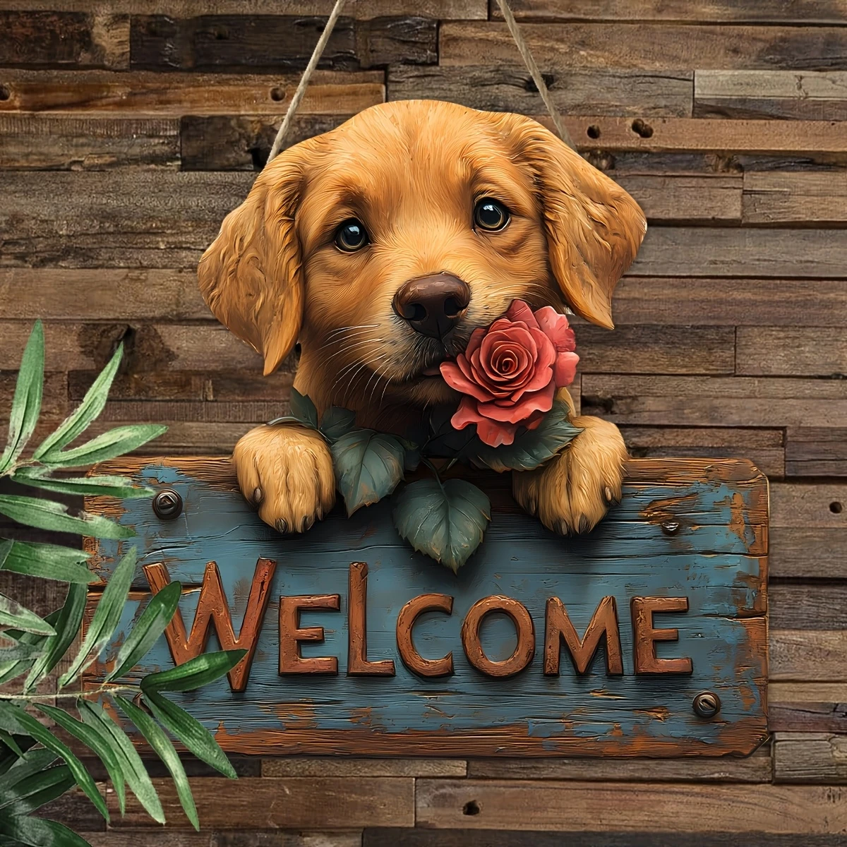 2D Flat Wooden Dog Welcome Sign Rural Urban Door House Walls Decorations Golden Retriever (25CM) 1005008978264413
