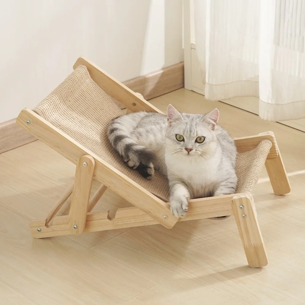 Durable ​​Sisal Cat Scratcher Chair​​ Adjustable Removable Cat Elevated Bed Natural Wooden Cat 1005008986236125