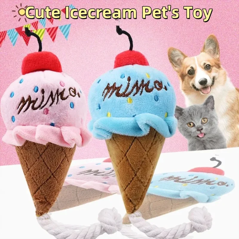 Cute Ice Cream Shape Toy Puppy Dog Plush Squeaky Toy For Small Medium Dogs for Chewers Pet Cat 1005008986312250