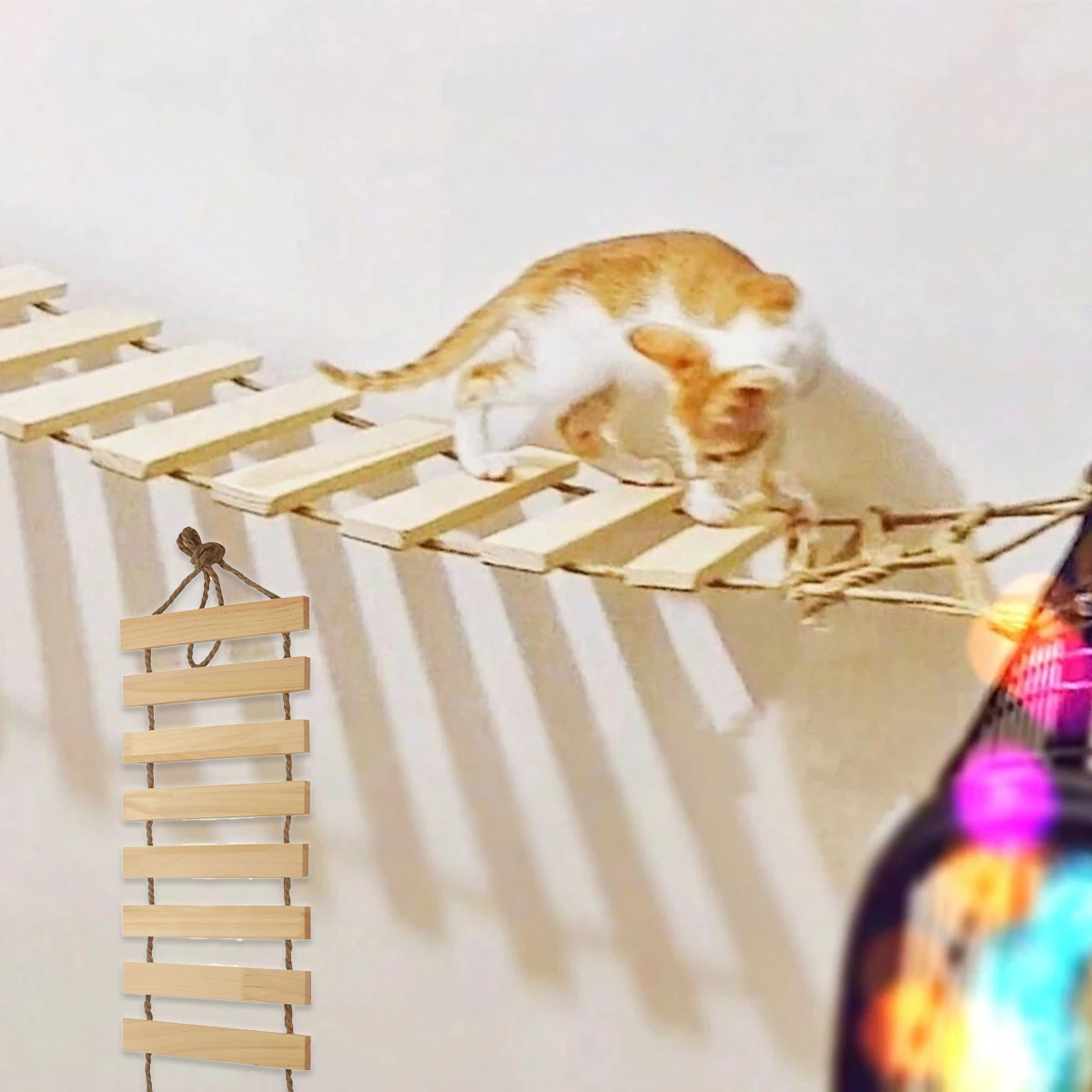 Natural Wood Cat Climbing Ladder Bridge Tree Versatile for Cages Wardrobes Ideal for Playful 1005008987315080