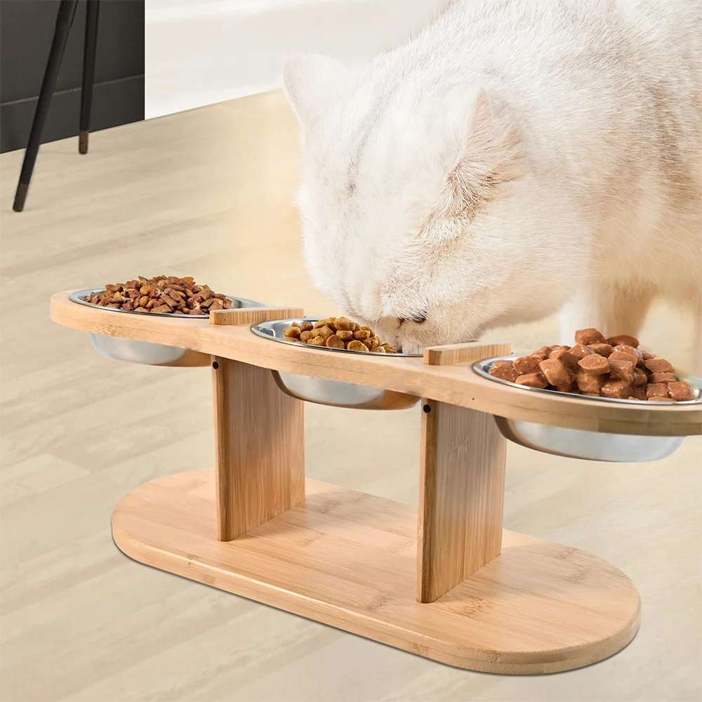 Raised Cat Feeder 3 Bowls in 1 Feeding & Watering Supplies 15° Raised Puppy 3 Stainless Steel Bowls 1005008994060093