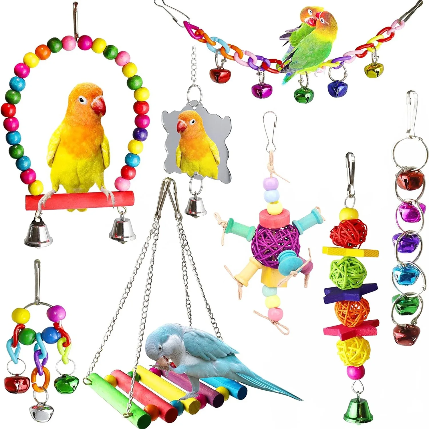 Bird and Parrot Toys Swing BirdCage Decoration Mirror Staircase Wind ChimesBird Accessories Toys 1005008998560687