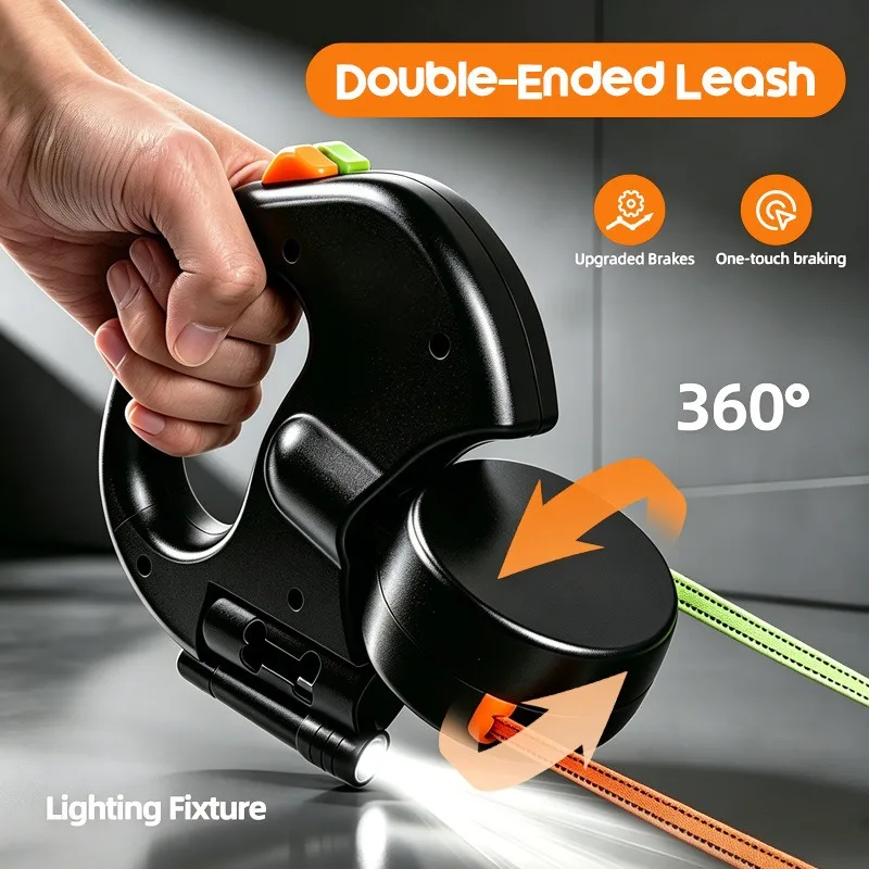 Auto Retractable Double-Ended Dog Leash 3m with LED Flashlight Waste Bag Box Roulette 360 Degree 1005009002386008